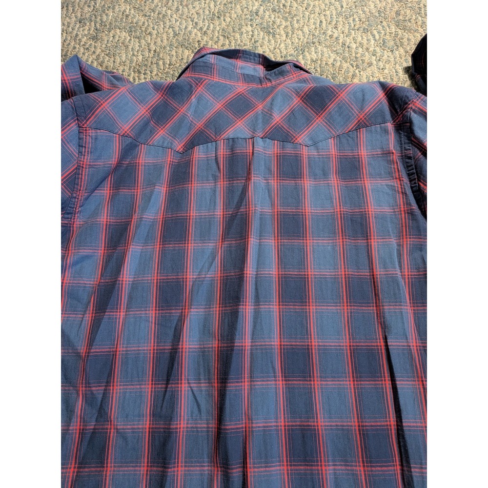 American Eagle Mens XXL Navy Red Plaid Western Pearl Snap Vintage Fit Shirt - Picture 6 of 8